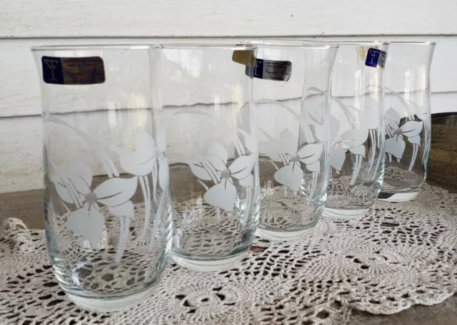 Set 5 Crystal Clear Industries Crystal Floral 16 oz Glasses Made In Turkey NWT