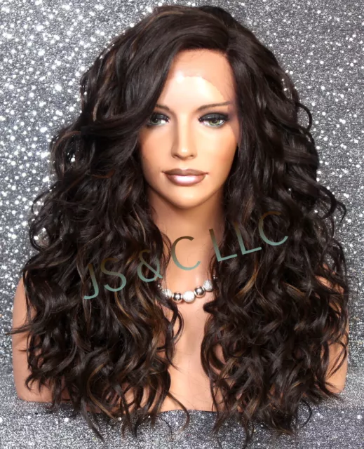 Human Hair Blend Long HEAT OK Full Lace Front Wig Brown mix wavy WEYC 4/27