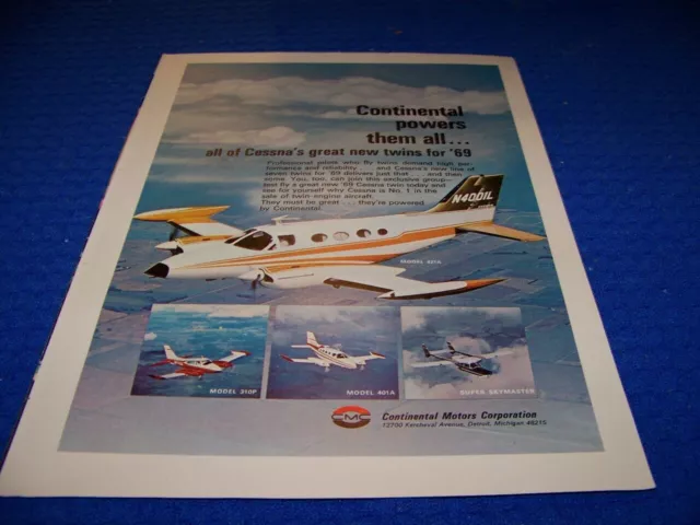 1969 Cessna Twins "310P/401A/Skymaster".. 1-Page Sales Ad (76Kk)