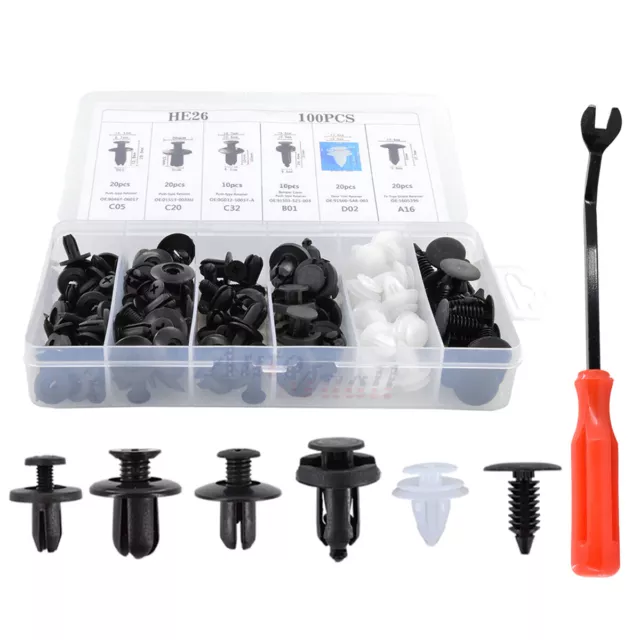 Clip Fender Trim Car Push Pin Rivet Bumper Door Panel Retainer Fastener w/ Tool
