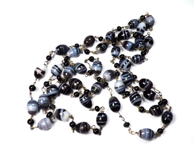 Victorian End of Day Glass Beaded Necklace Beads MOURNING Jewellery LONG Antique