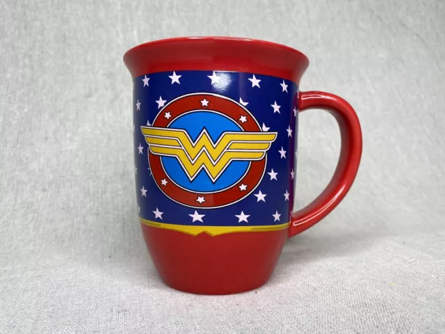 Wonder Woman Logo 16 oz Coffee Tea Mug Cup DC Comics Red Yellow Blue Stars