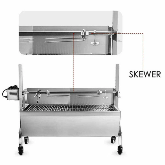 35-In Spit Roaster Skewer Rotisserie Pig Lamb Chicken Roast BBQ Grill Outdoor