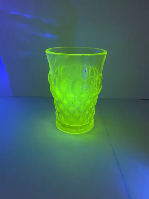 Vintage Mosser Vaseline Uranium Elizabeth Pattern Tumbler Glows Under UV Light