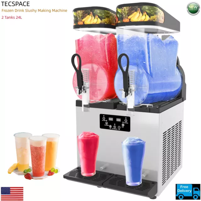 TECSPACE Commercial 110V 950W 2 Tanks 24L Frozen Drink Slushy Making Machine U