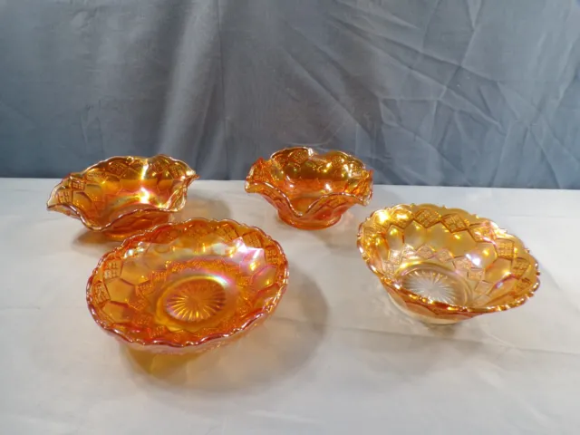 Lot of 4 Imperial Marigold Carnival Glass 3 in 1 Three in One Bowls