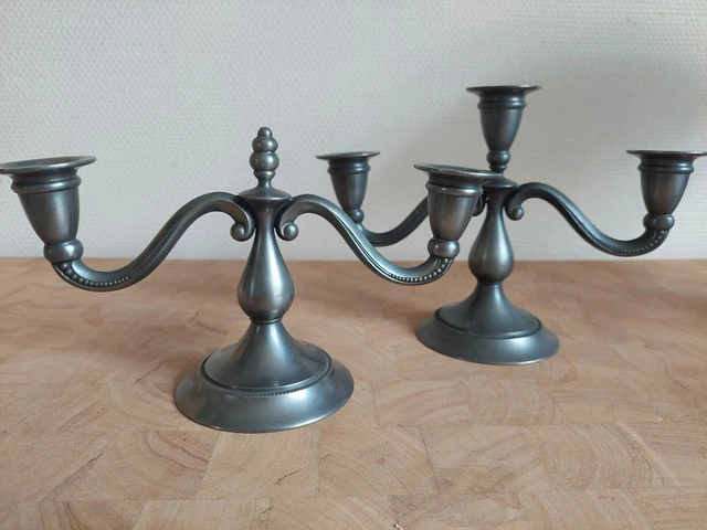 2 candelabros antiguos de estaño candelabro 2/3 llamas Royal Holland