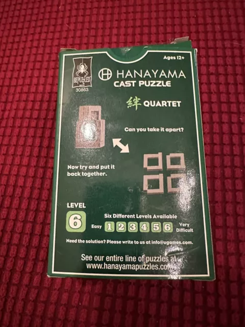 Hanayama Level 6 Quartet 2” x 2” Cast Metal Puzzle Mint Very Difficult