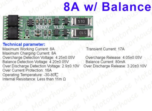 2S 8A 7.4V Li-ion Lithium 18650 Battery Cell BMS PCB Protection Balance ...