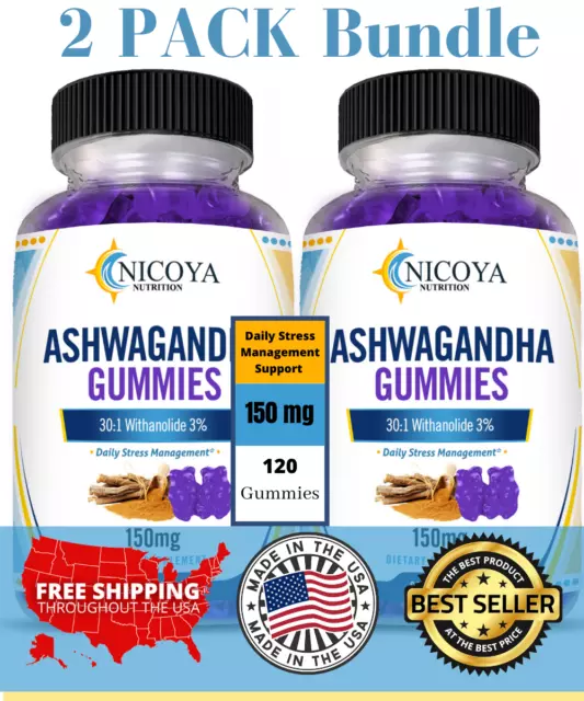 Ashwaganda Gummies for Anxiety, Energy, Mood, Sleep & Stress Relief - 2 PK