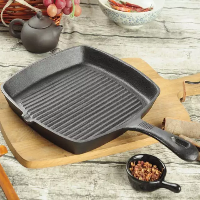 Enamel Griddle Fry Cast Iron Non-Stick Frying Pan Grill Skillet BBQ Steak Meat