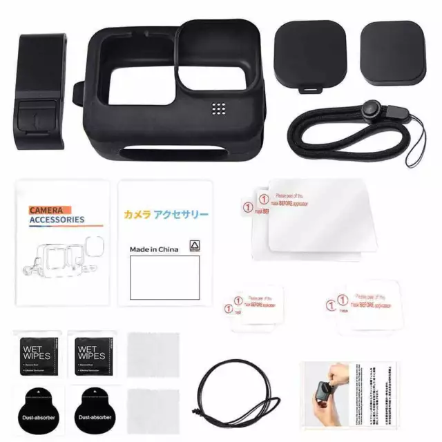 Kit de accesorios para GoPro Hero 11 10 9 Funda protectora de silicona negra