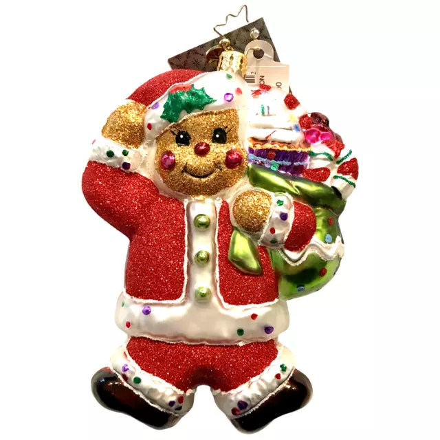 Christopher Radko *NEW* Santa Cookie Red Multi Glass Christmas Ornament 5" Tags