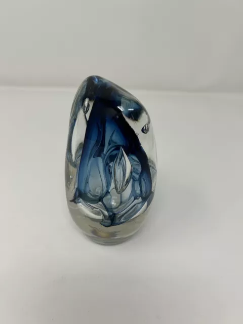 Kingwell IceFire Blow Clear Blue White 🌊 Art Glass Paperweight Bubbles VTG 2