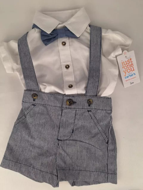 Carters Baby Boy 3M Just One You Outfit Shorts Bow Tie Blue White NWT