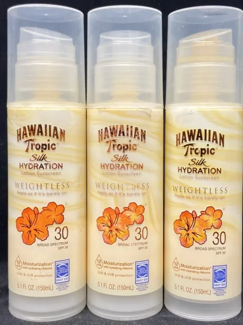 3 hawaiian tropic silk hydration spf 30 weightless lotion 5.1oz ea scuffed