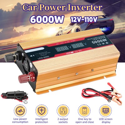 Car Power Inverter 4000W 6000W DC 12V To AC 110V Pure Sine Wave Solar Converter