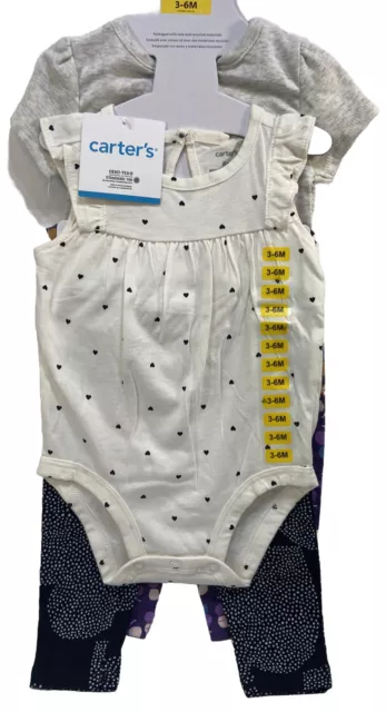 (2)-Outfits-4 Pc-Carter's-Baby-Girl-Short Sleeve/Bodysuit & Pants-Set-3-6M-NWT