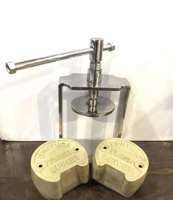 Dental Laboratory Lab Spring Press Compress With Two Flask Bronze 3 Pieces