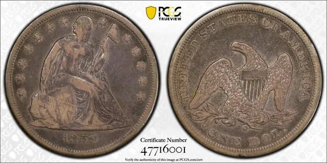 1859-O Seated Liberty Silver Dollar $1 PCGS FINE 15 F15 Type 2, No Motto RARE