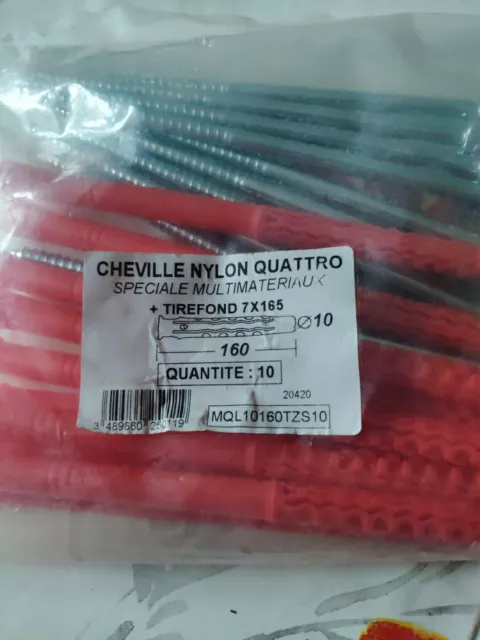 Chevilles Nylon Tirefonds 7x165mm Qté 10