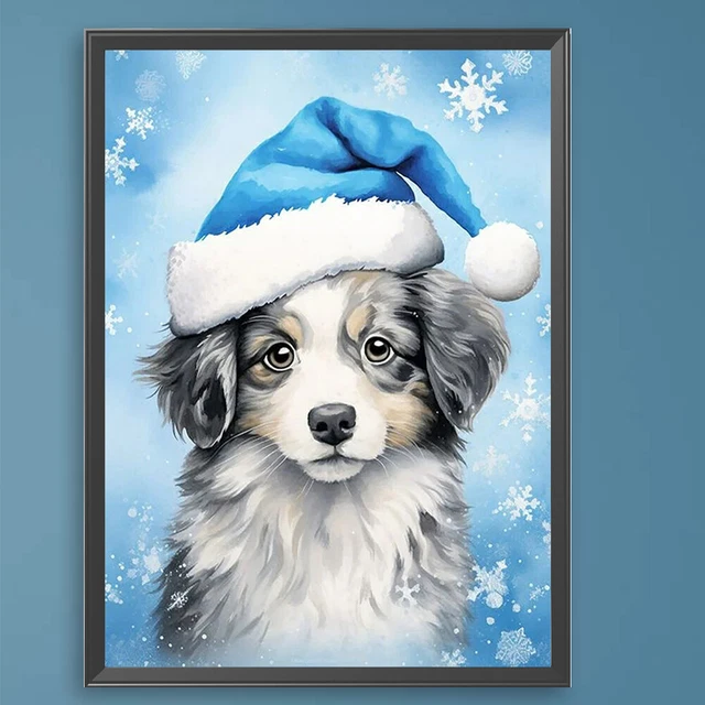 Kit Pittura Per Numeri Natale Con Cornice E Cavalletto - Motivo Gatto E Cane, 20x30 Cm, Per Adulti E Bambini