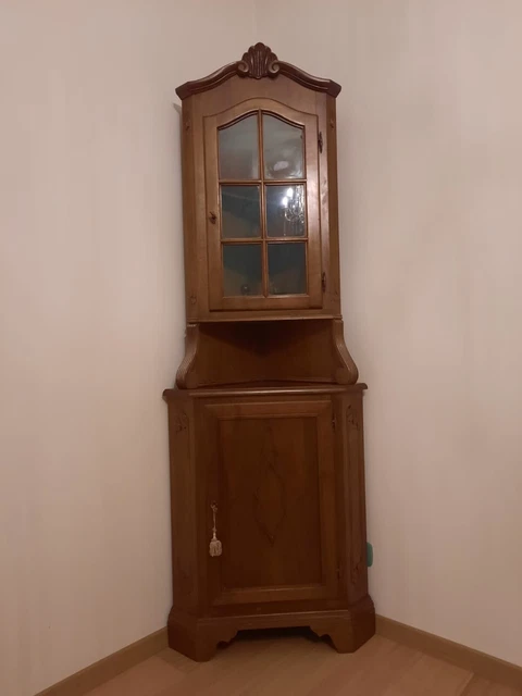 Angoliera antica in legno mobile ad angolo vetrina vetrinetta angolare epoca 900