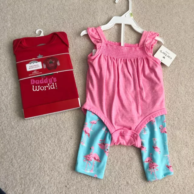 New Baby Girl Lot Of Pink Summer Set And Long Sleeve Bodysuit 0-3 Month Carter’s