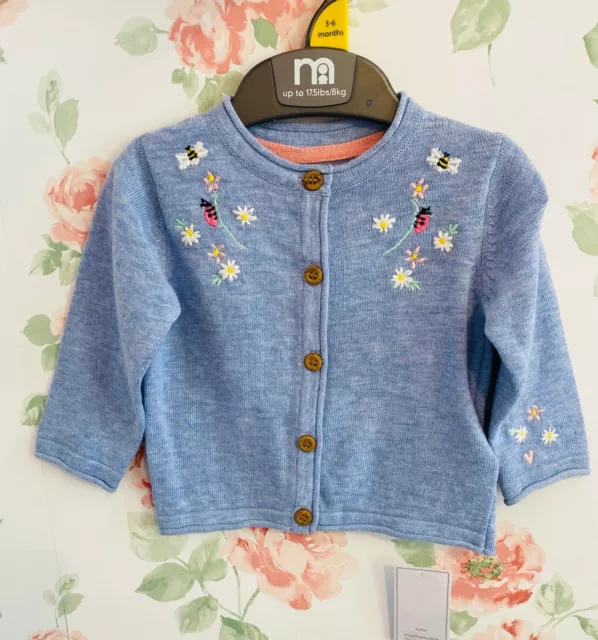 Brandneu mit Etikett Mothercare Baby Mädchen blau hübsch Marienkäfer Hummel Baumwolle Cardigan Neu