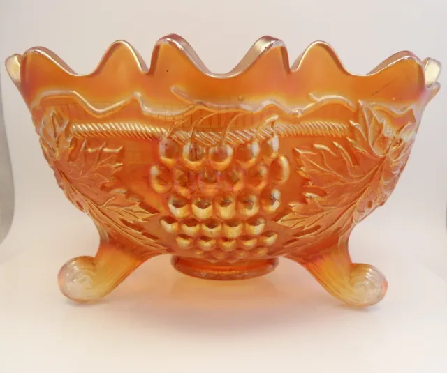 VTG Marigold Carnival Fenton Glass Footed Ruffle Edge Persian Medallion Bowl
