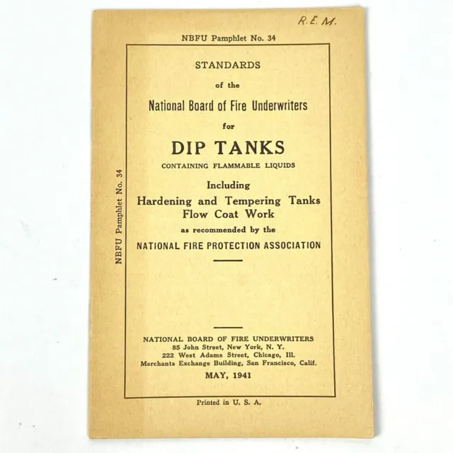 1941 Dip Tanks National Board of Fire Underwriters NBFU Pamphlet No. 34 Booklet