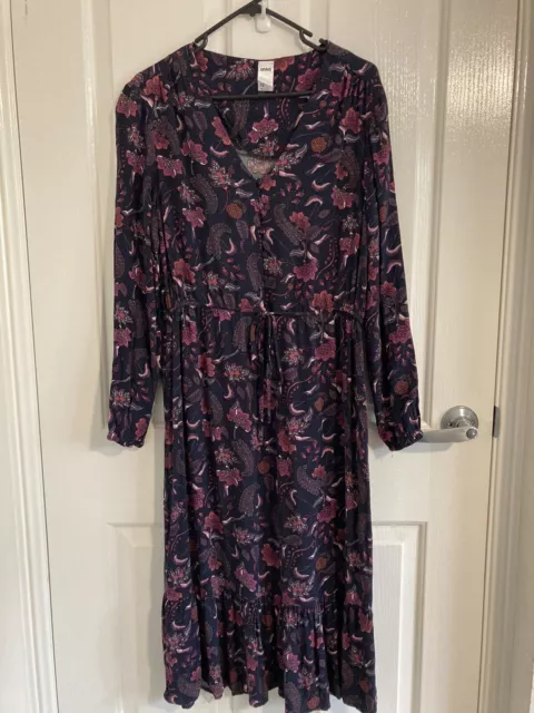 LADIES BOHEMIAN LONG Sleeve Floral Print Dress W/Elastic Waist Size 12 ...