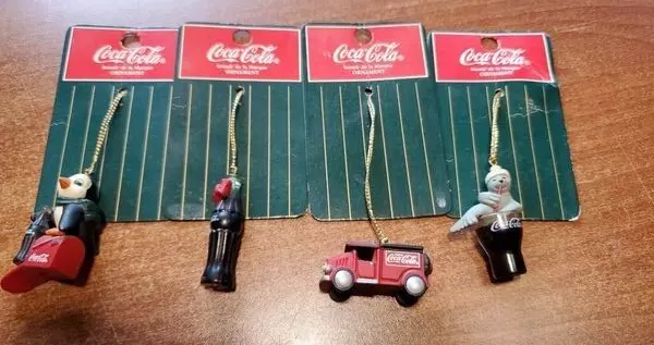 4 Coca-Cola Christmas Ornaments-Mini-Coke-New-Seal-Truck-Penguin-Coke Bottle