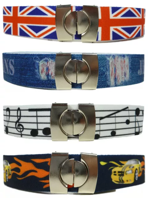 Kids/Childrens Belts. Unisex Printed Elasticated Belts