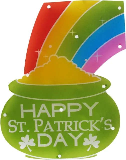 Lighted St. Patrick's Day Window Decor Pot of Gold & Shamrock Lights Green