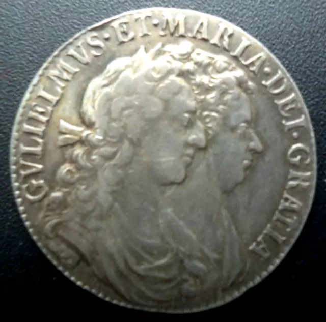 1689 British William & Mary silver half crown,shield reverse, PRISTINE CONDITION