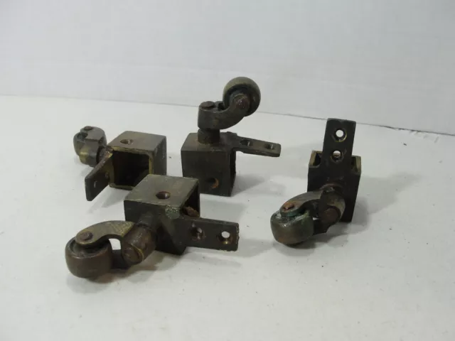 Set 4 Antique Vintage SOLID Cast Brass Furniture Caster Feet Wheel Roller Cap