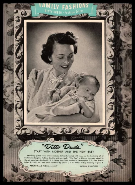 1942 Betty Green Fashion Editor Family Fashions "Ditto Duds" Mom & Baby Print Ad