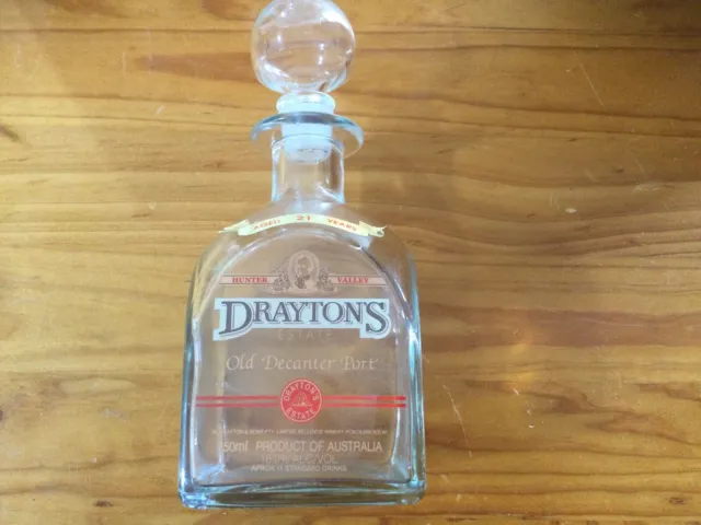Decanter Glass Bottle with Stopper - Draytons Old Decanter Port 750ml 23cm Tall