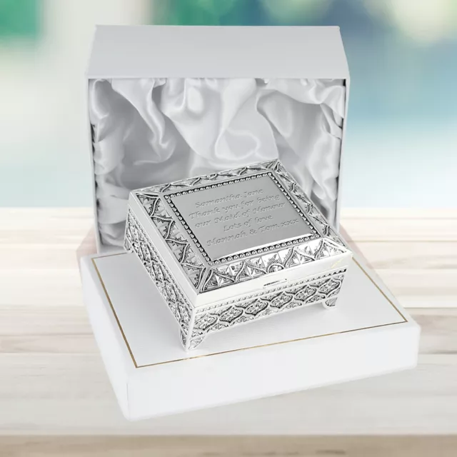 Maid of Honour Wedding Party Gift Engraved Silver Plated Trinket Box Girl Gifts