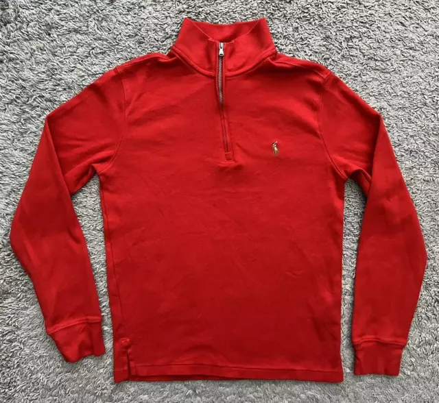 Polo Ralph Lauren Red 1/4 Zip Long Sleeve Pullover Sweater Boys Large (14-16)