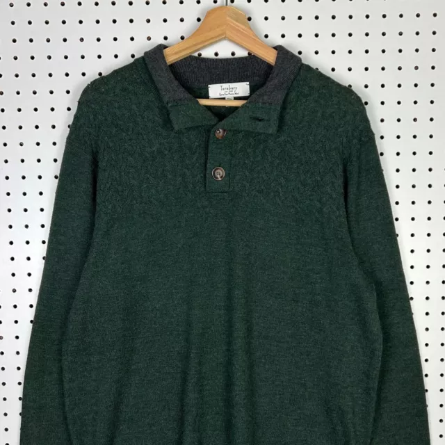 Turnbury Henley Knit Sweater Collared Green Gray Merino Wool Grandpa Size Large