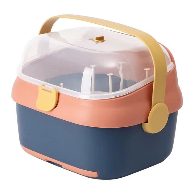 Baby Bottle Drying Rack Container with Drainer, Portable Nursing Cutlery Box Con