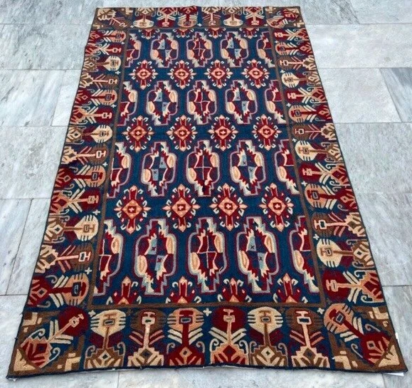 French Style Vintage Aubusson Handmade Boho Aubusson Rug Chain Stitch Rug 3x5 ft