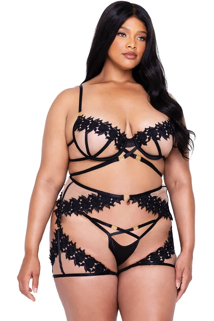Roma Ebony Rose Matching Chaps Set Adult Women Lingerie Li647