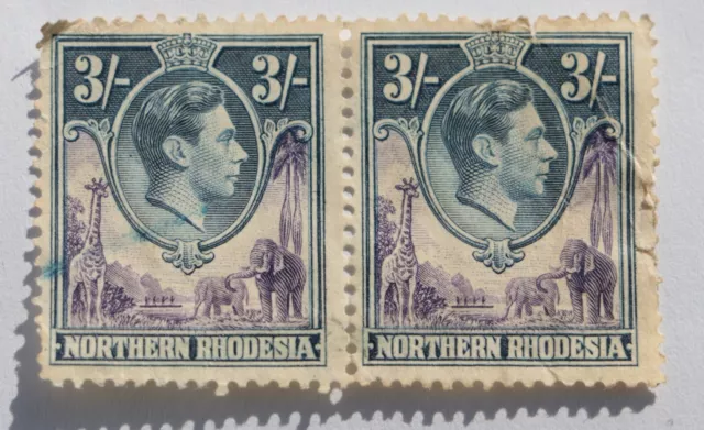 PAIR OF NORTHERN RHODESIA KGVI Stamp 3s High Value (1938) Used