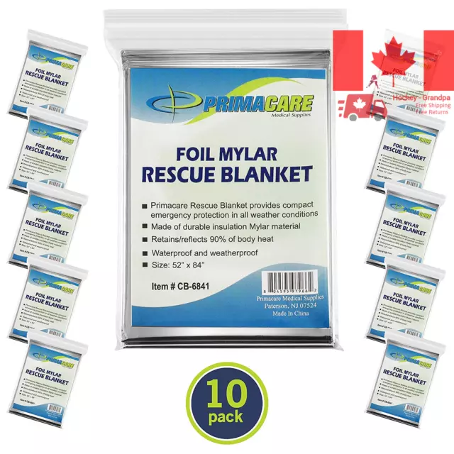 Primacare HB-10 Emergency Mylar Thermal Blanket Pack of 10