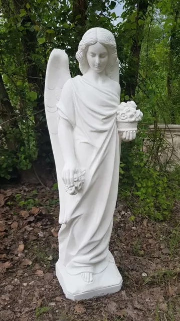 Statua Scultura Angelo Con Ali Aperte Per Esterno Da Giardino In Cemento Marmo 2