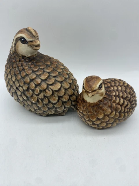 Ceramic Quails Vintage Hand Painted Set Birds Figurines Textured Brown O. Kovach
