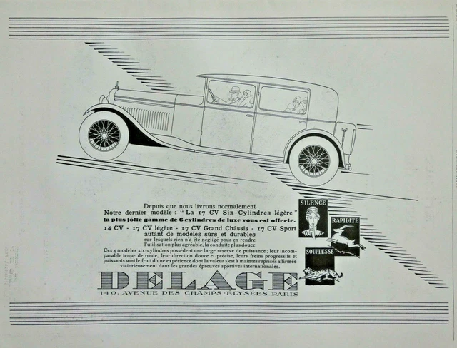 1929 Press Advertisement Automobiles Delage La 17 Hp Six-Cylinder Lightweight